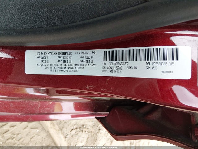 44740662 :رقم المزاد ، 1C3CCCAB8FN526737 vin ، 2015 Chrysler 200 Limited مزاد بيع
