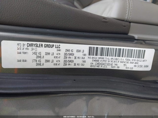 Продаж на аукціоні авто 2012 Dodge Durango Crew, vin: 1C4RDHDG4CC163142, номер лоту: 44740683