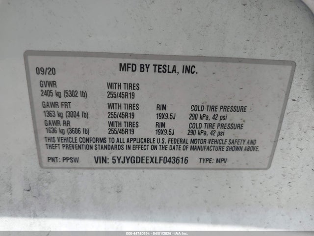2020 TESLA MODEL Y 5YJYGDEEXLF043616 Photo 8