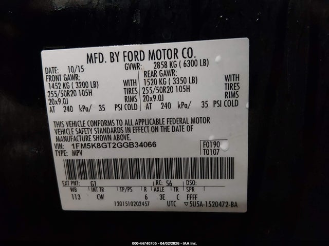 Ford EXPLORER SPORT 2016 1FM5K8GT2GGB34066 Image 9