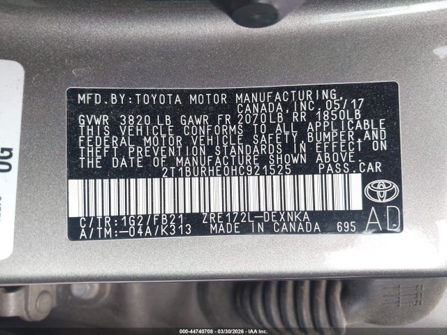 Toyota COROLLA LE 2017 2T1BURHE0HC921525 Image 9