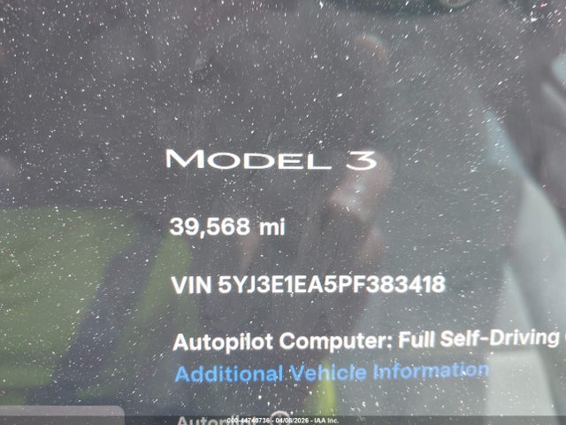 Auction sale of the 2023 Tesla Model 3 Rear-wheel Drive, vin: 5YJ3E1EA5PF383418, lot number: 44740736