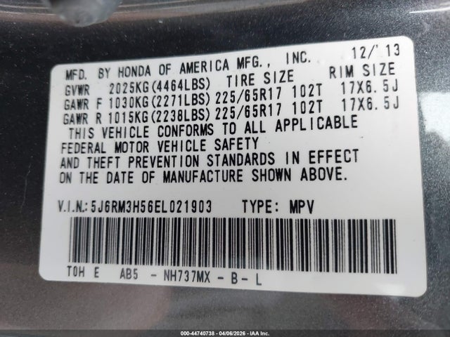 Honda CR-V EX 2014 5J6RM3H56EL021903 Image 9