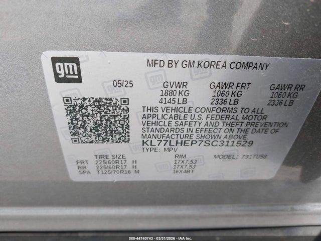 KL77LHEP7SC311529 Chevrolet Trax Fwd Lt