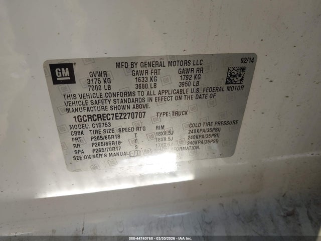 Продаж на аукціоні авто 2014 Chevrolet Silverado 1500 1lt, vin: 1GCRCREC7EZ270707, номер лоту: 44740760