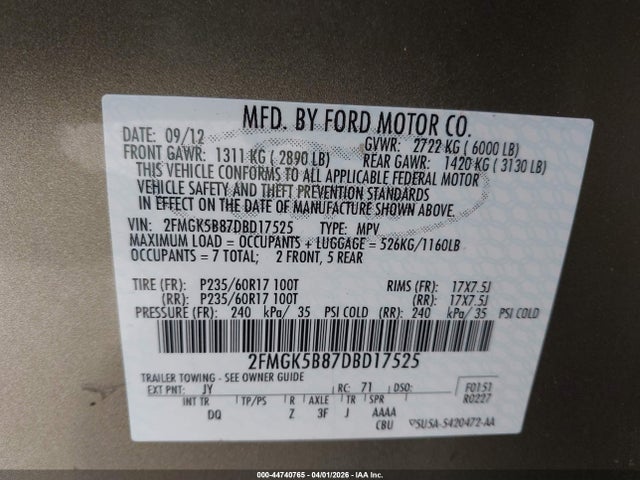 2013 FORD FLEX 2FMGK5B87DBD17525 Photo 8