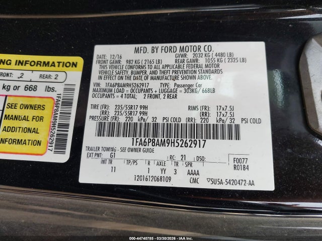 2017 FORD MUSTANG 1FA6P8AM9H5262917 Photo 8