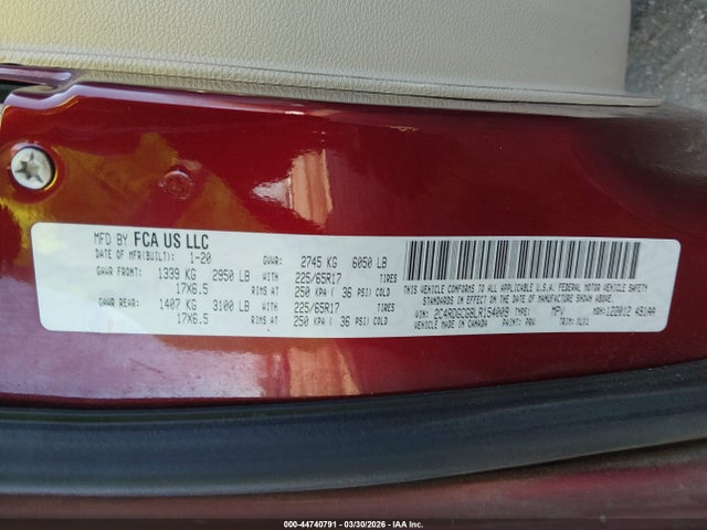 Продаж на аукціоні авто 2020 Dodge Grand Caravan Sxt, vin: 2C4RDGCG8LR154009, номер лоту: 44740791