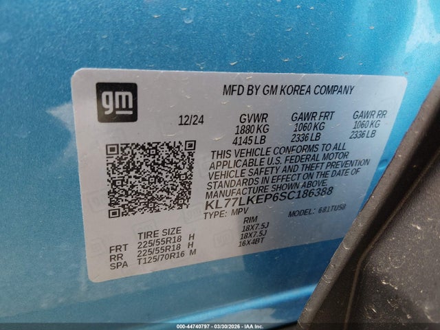 Auction sale of the 2025 Chevrolet Trax Fwd Activ, vin: KL77LKEP6SC186388, lot number: 44740797