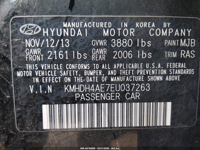 44740800 :رقم المزاد ، KMHDH4AE7EU037263 vin ، 2014 Hyundai Elantra Se مزاد بيع