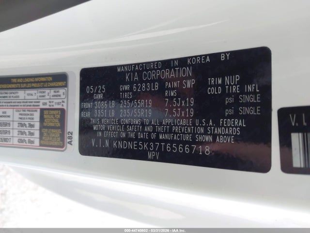 Продаж на аукціоні авто 2026 Kia Carnival Mpv Sx Prestige, vin: KNDNE5K37T6566718, номер лоту: 44740802
