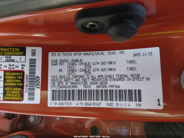 Aukcja sprzedaży 2016 Toyota Tacoma Trd Off Road, vin: 5TFCZ5AN4GX010901, numer aukcji: 44740806