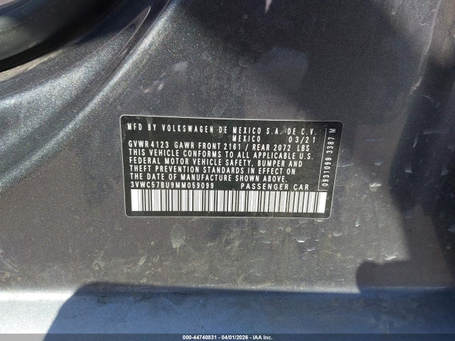 Aukcja sprzedaży 2021 Volkswagen Jetta 1.4t R-line/1.4t S/1.4t Se, vin: 3VWC57BU9MM059099, numer aukcji: 44740831