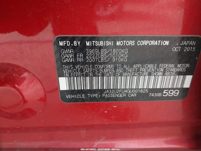 Продаж на аукціоні авто 2016 Mitsubishi Lancer Es, vin: JA32U2FU4GU001625, номер лоту: 44740842