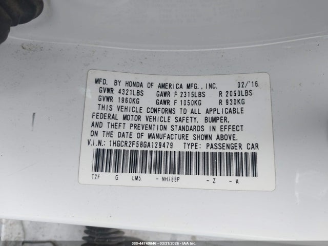 1HGCR2F58GA129479 Honda Accord Sport