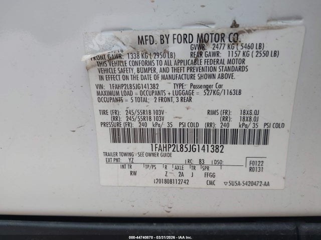Продаж на аукціоні авто 2018 Ford Police Interceptor, vin: 1FAHP2L85JG141382, номер лоту: 44740870