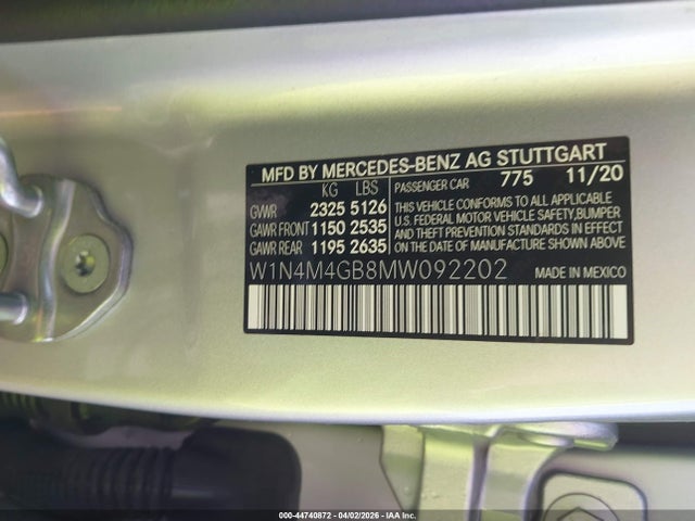 44740872 :رقم المزاد ، W1N4M4GB8MW092202 vin ، 2021 Mercedes-benz Glb 250 مزاد بيع