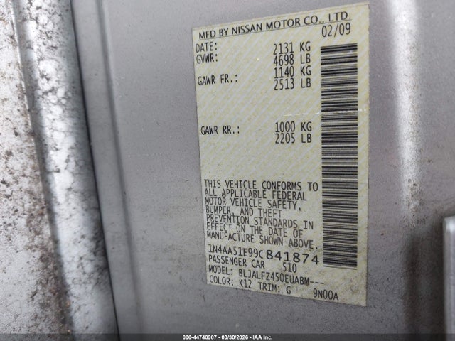 2009 NISSAN MAXIMA 1N4AA51E99C841874 Photo 8