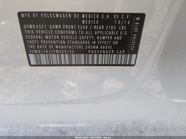 Продаж на аукціоні авто 2015 Volkswagen Jetta 1.8t Se, vin: 3VWD17AJ7FM356124, номер лоту: 44740927