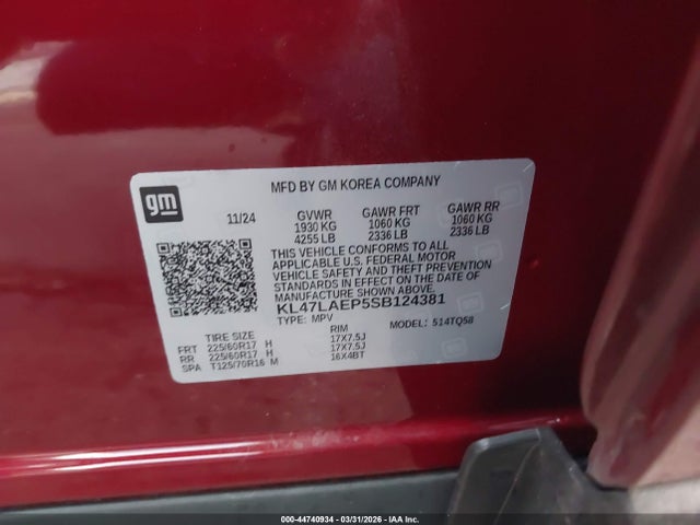 44740934 :رقم المزاد ، KL47LAEP5SB124381 vin ، 2025 Buick Envista Preferred Fwd مزاد بيع