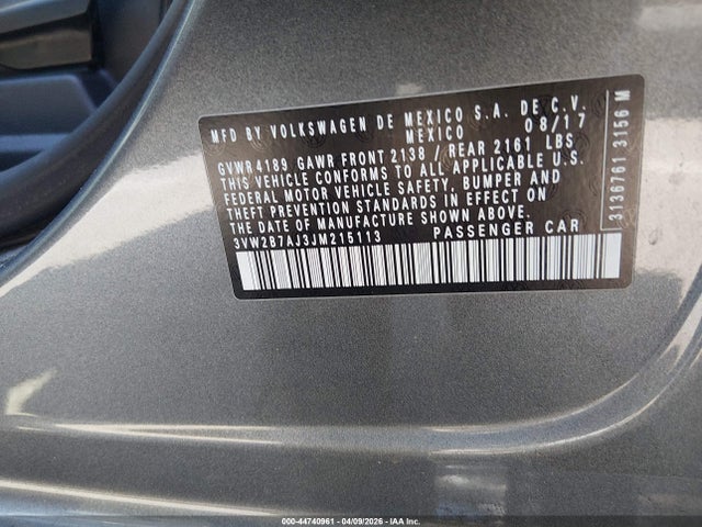 2018 Volkswagen Jetta 1.4t S მანქანა იყიდება აუქციონზე, vin: 3VW2B7AJ3JM215113, აუქციონის ნომერი: 44740961