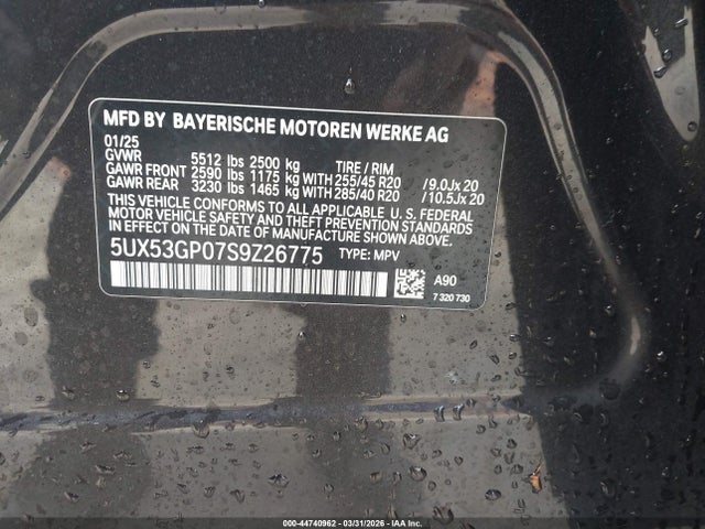 Продаж на аукціоні авто 2025 Bmw X3 30 Xdrive, vin: 5UX53GP07S9Z26775, номер лоту: 44740962