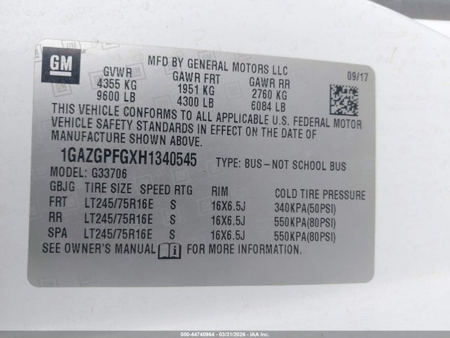 1GAZGPFGXH1340545 Chevrolet Express 3500 Lt