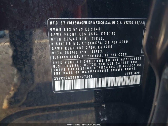 Продаж на аукціоні авто 2023 Volkswagen Tiguan 2.0t Se R-line Black, vin: 3VVCB7AX1PM127201, номер лоту: 44741010