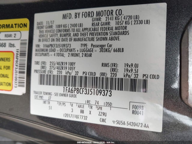 Aukcja sprzedaży 2018 Ford Mustang Gt Premium, vin: 1FA6P8CF3J5109373, numer aukcji: 44741025