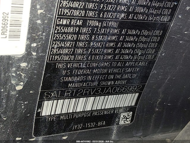 SALRT2RV3JA066992 Land Rover Discovery Hse Luxury