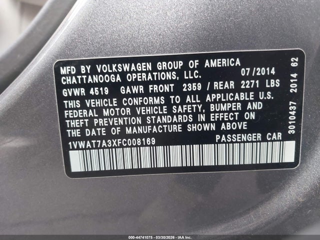 2015 VOLKSWAGEN PASSAT 1VWAT7A3XFC008169 Photo 8
