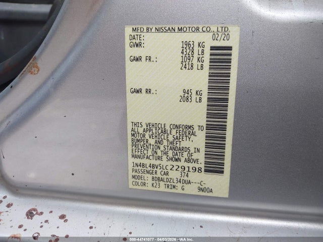 1N4BL4BV5LC229198 Nissan Altima S Fwd