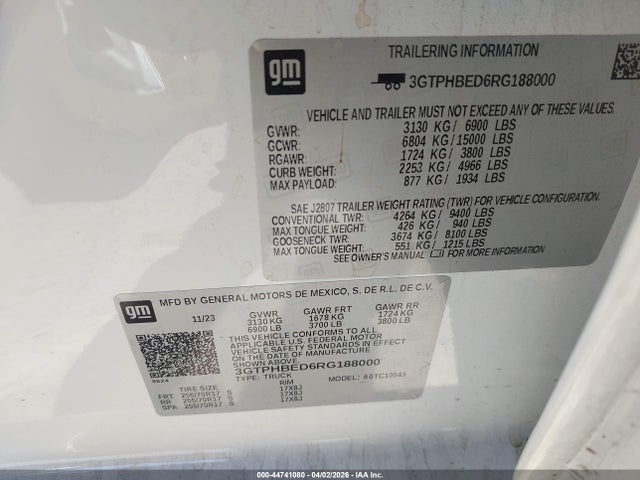 Aukcja sprzedaży 2024 Gmc Sierra 1500 2wd  Short Box Sle, vin: 3GTPHBED6RG188000, numer aukcji: 44741080