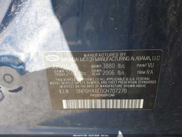 Hyundai ELANTRA SE 2016 5NPDH4AE0GH707270 Image 9