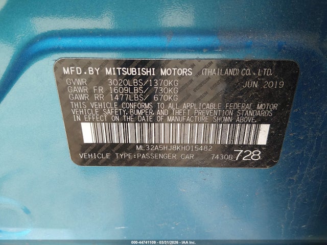 2019 MITSUBISHI MIRAGE ML32A5HJ8KH015482 Photo 8