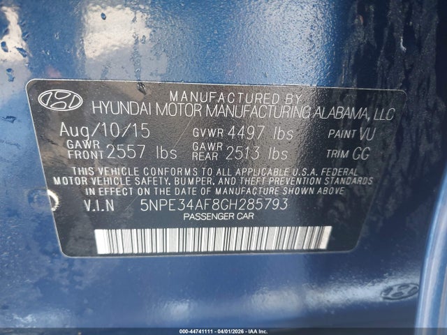 Aukcja sprzedaży 2016 Hyundai Sonata Sport, vin: 5NPE34AF8GH285793, numer aukcji: 44741111