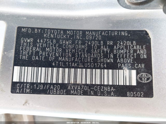 Toyota CAMRY LE 2020 4T1L11AK3LU501764 Image 9