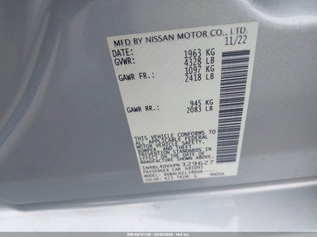 44741130 :رقم المزاد ، 1N4BL4DVXPN329627 vin ، 2023 Nissan Altima Sv Fwd مزاد بيع