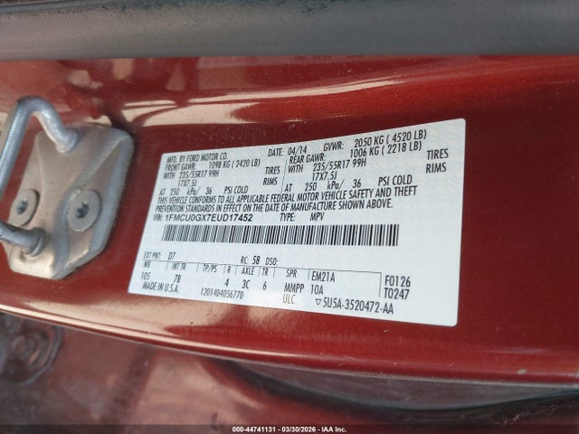 Aukcja sprzedaży 2014 Ford Escape Se, vin: 1FMCU0GX7EUD17452, numer aukcji: 44741131