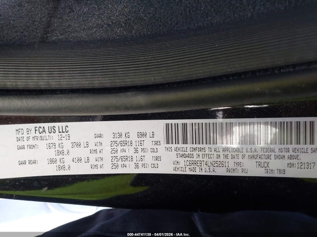 2020 Ram 1500 Big Horn  4x2 6'4 Box მანქანა იყიდება აუქციონზე, vin: 1C6RREBT4LN252611, აუქციონის ნომერი: 44741138
