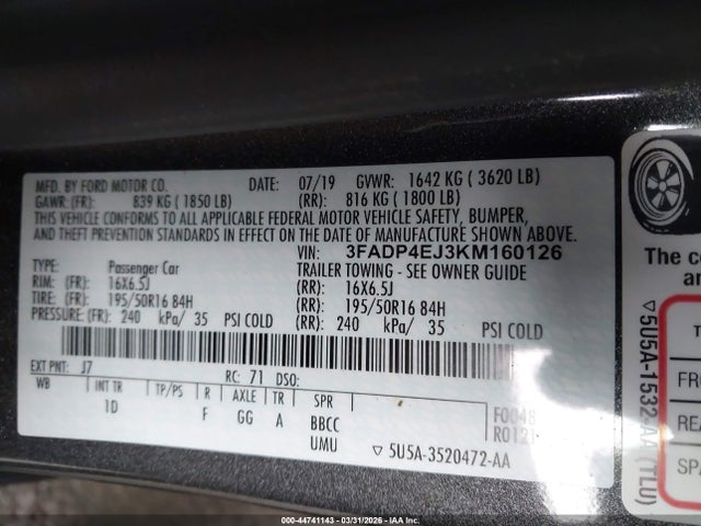 Ford FIESTA SE 2019 3FADP4EJ3KM160126 Image 9