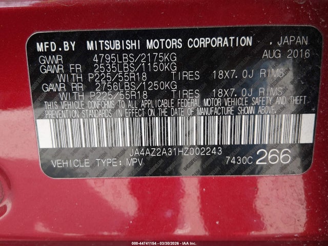JA4AZ2A31HZ002243 Mitsubishi Outlander Es