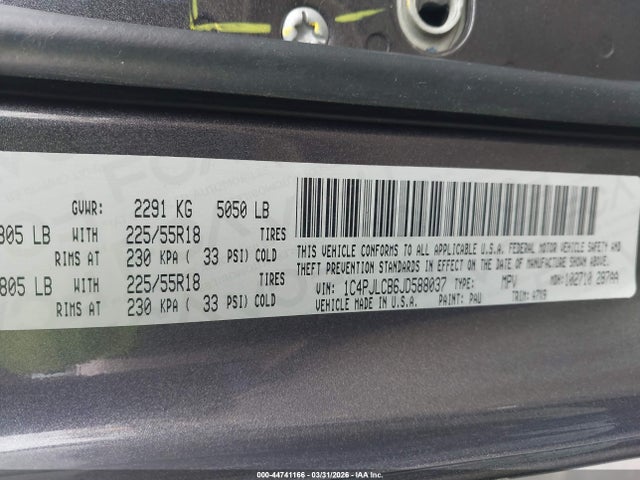 1C4PJLCB6JD588037 Jeep Cherokee Latitude Tech Connect Fwd