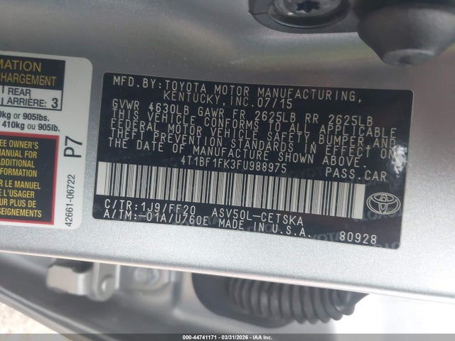 Toyota CAMRY SE 2015 4T1BF1FK3FU988975 Image 9