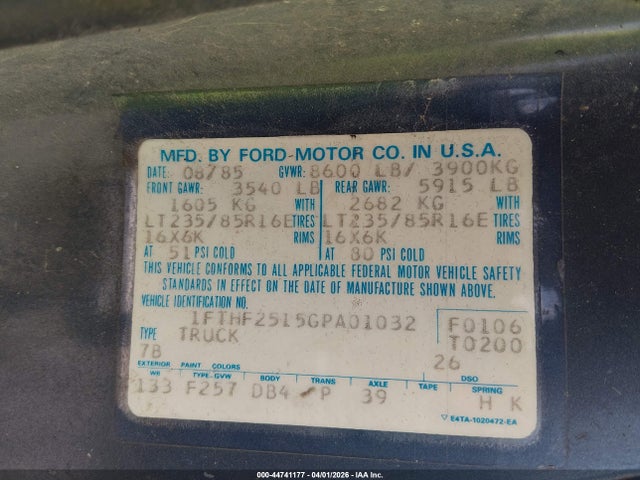 Продаж на аукціоні авто 1986 Ford F250, vin: 1FTHF2515GPA01032, номер лоту: 44741177