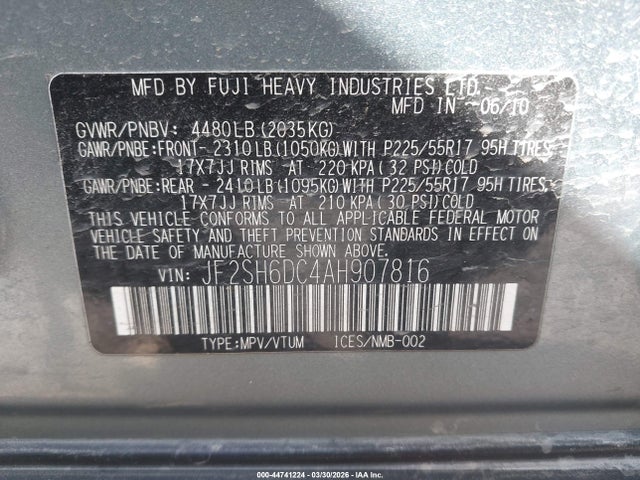 2010 Subaru Forester 2.5x Limited მანქანა იყიდება აუქციონზე, vin: JF2SH6DC4AH907816, აუქციონის ნომერი: 44741224