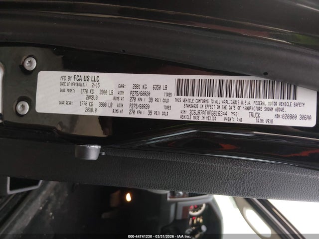 Продажа на аукционе авто 2015 Ram 1500 Express, vin: 3C6JR7ATXFG616344, номер лота: 44741230