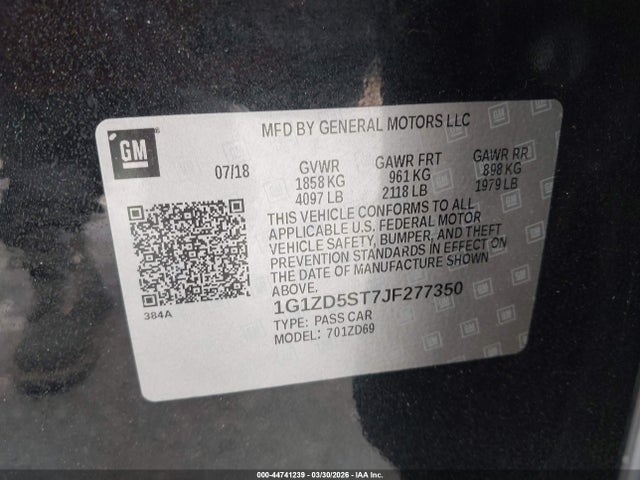 Продаж на аукціоні авто 2018 Chevrolet Malibu Lt, vin: 1G1ZD5ST7JF277350, номер лоту: 44741239