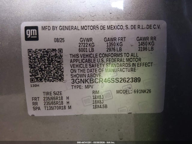 3GNKBCR46SS262389 Chevrolet Blazer Fwd 2lt