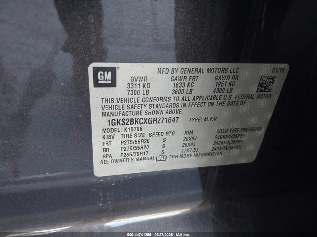 1GKS2BKCXGR271647 GMC YUKON SLT